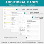 Address Book with Colorful Alphabetical Tabs (8.4" x 5.7") – Hardcover Contact Organizer for Website Passwords, Telephone, Software Licenses, and Important Information – Blue