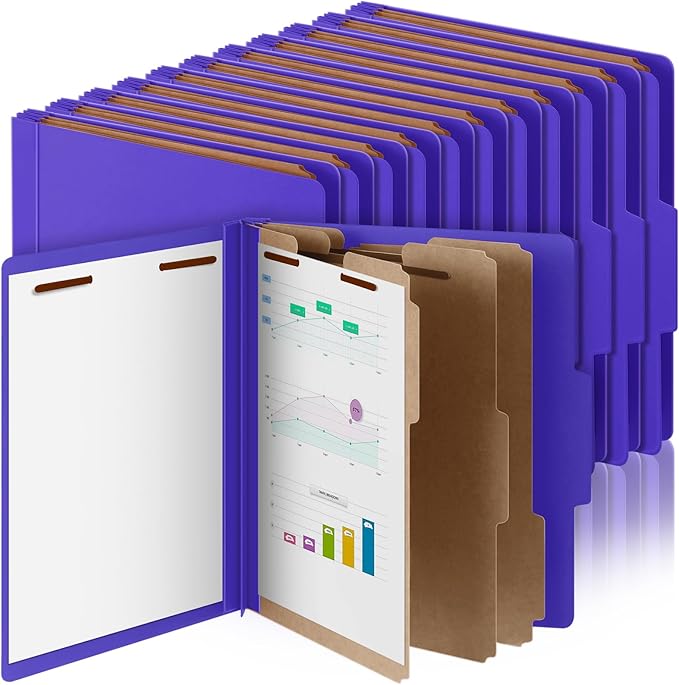 Skyygemm 24 Pcs Classification Folders Letter Size, 3 Divider Pressboard File Folder with Fasteners, Expanding File Organizer Bulk for School Teachers, Office Employee, Coworker, Staff (Purple)