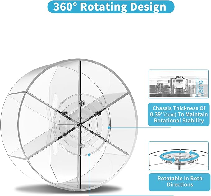 Acrylic Pen Holder for Desks, Acrylic Desk Organizer Clear, 360 Degree Pencil Holder for Desk Kids, Rotating Desk Organizer Rotating Pen Holder for Desk, Art Supply Storage Organizer 6 Compartments