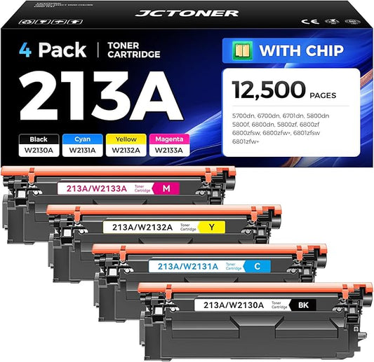 213A Toner Cartridge 4 Pack with Chip Compatible for HP 213A 213X W2130X W2130A Replacement for HP Color Laserjet Enterprise 5700dn MFP 5800dn 6700 6701dn MFP 6800 6801dn Printer Ink Copier Scanner
