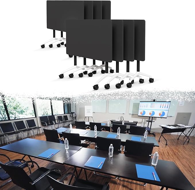 Goakwwuz Conference Room Table, Folding Conference Tables,Thicken Grey Tabletop,Flip Top Wooden Seminar Meeting Room Table for Conference Room Offices (8, Black, 47.2“)