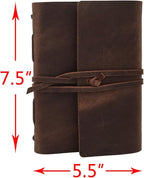 Leather Journal Writing Notebook - Genuine Leather Bound Daily Notepad for Men & Women Lined Paper 240 Kraft Pages, Handmade, Rustic Brown, 5 x 7 in