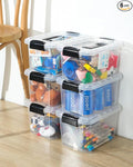 EOENVIVS Plastic Storage Bins 7 Quart-Storage Organizer Bins with Black Buckle Lids, Stackable Storage Bins with Lids for Home Office Kids Room Closet School Art Organization