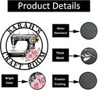 Custom Sewing Machine Metal Sign, Personalized Name Flowers Sewing Sign for Sewing Room Craft Room Decor Sign Sewing Metal Wall Art, Customized Sewing Family Name Sign for Mom Grandma
