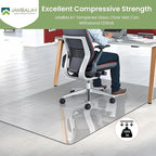 JAMBALAY 55″×46″ Tempered Glass Chair Mat, Heavy Duty Glass Office Floor Mat for Carpets and Wooden Floor, with 12 Anti-Slip Pads, Polished Edges and Round Corners, Easy Roll On, Thick 0.2″