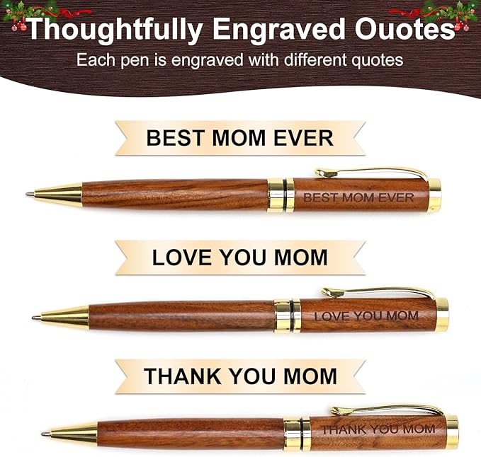Cool Wooden Pens with Pen Box Gift for Mom Mother In Law Christmas Gifts for Mother's Day Gift Birthday Ideas Cute Engraved Pens Unique Presents for New Mom from Daughter Son