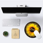 IMAYONDIA Round Mouse Pad, Sunflower and Butterfly Mouse Pad, Yellow Flower Mouse Mat, Inspirational Quote Be Happy Mousepad, Non-Slip Rubber Base MousePads for Office Laptop Computer, 7.9 x 7.9 Inch