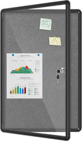 Mifuro 36"x24" Enclosed Bulletin Board, Lockable Weather-Resistant Aluminum Cork Noticeboard for School & Office, Black Frame w/Grey Flet