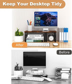 HavenlyYouth Desk Shelf, 2 Tier Wood Desktop Bookshelf, Adjustable Freestanding Stackable Desk Organizer, Desktop Shelf Organizer Storage Rack, Desk Display Rack for Office, Home, Rustic