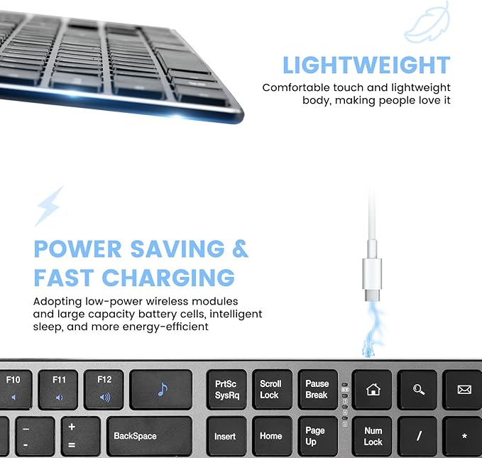 K01R Wireless Keyboard, 2.4G Slim and Compact Wireless Keyboard with Numeric Keypad, Long Battery Life, Lag-Free for PC Laptop Computer Windows, Space Grey