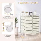 GOFLAME 15-Drawer Rolling Storage Cart, Craft Storage Cart with Removable Drawers & Lockable Wheels, Art Cart Supply Storage Organizer for Home Office Classroom, White