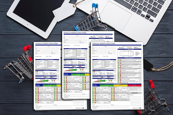 Multi-Point Inspection Form for Vehicles – 2-Part Carbonless Vehicle Checklist Pad – 8.5" x 11" Inspection Report – Edge-Glued, Manufacturer Recommended – White - Pack of 250