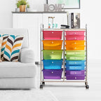 COSTWAY 15 Drawer Rolling Storage Cart, Multipurpose Mobile Storage Organizer w/Removable Drawers & Metal Frame, Utility Tools Paper Organizer on Wheels for Home, Office (Rainbow)