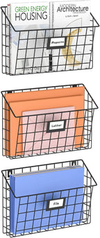 X-cosrack Detachable Hanging Wall Files Rack&3-Tier Metal Folder Wall File Holder with Tag Slot Mounts on Wall and Door for Office, Home, and Work Easy Organizing,Black(Patent Pending)