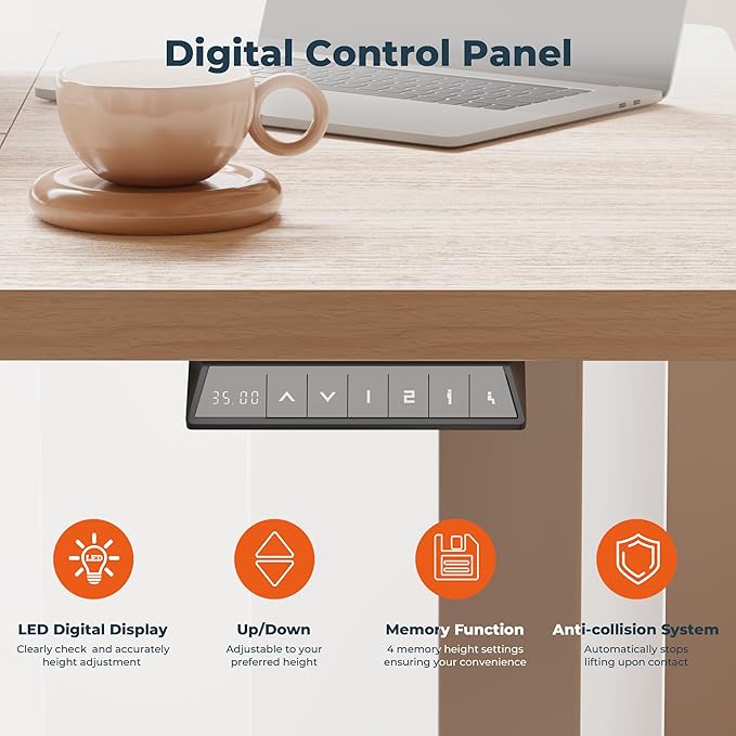 FitStand Standing Desk,Large 71x31 Inches Height Adjustable Stand Up Desks with Cable Management, Home Office Computer Desk with Cup Holder & Memory Preset, White Wood Grain