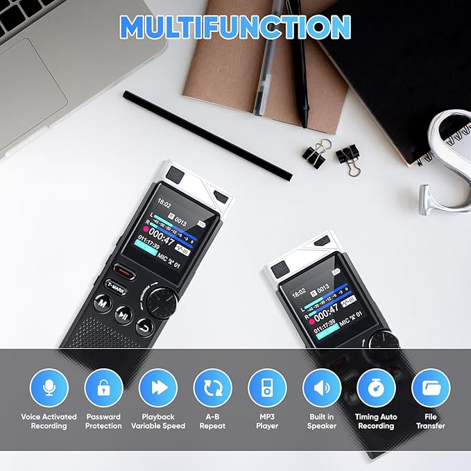 264GB Digital Voice Recorder,Professional Voice Activated Recorder for Lectures Meetings,18000 Hours voice recorder with playback,recording device, MP3 Player, Password Protection,audio recorder,Black