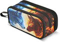 BOENLE Wolf Ice Blue Fire Pencil Case Box Boys Girls Large Pencil Pouch with Zipper Compartments Big Capacity Stationery Pen Bag Organizer for Kids Teens Adults School
