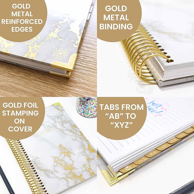bloom daily planners New Address Book with Alphabetical Tabs - Hardcover Contact Book & Password Book Organizer for Addresses, Phone Numbers, Birthdays & Anniversaries (6” x 8.25”) - Marble