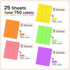 THEBLUETOUCH 1" x 2-5/8" Neon Labels – 750 pcs Printable Labels Stickers (30 per Sheet, 25 Sheets), 5 Assorted Bright Colored Stickers for Inkjet/Laser Printing