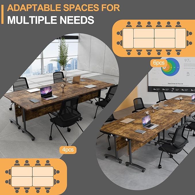 Folding Conference Table 4ft 5ft, Foldable Office Meeting Desk for 6 People, Multiple Sizes Colors Mobile Conference Room Table for Training Room School Business Furniture (4, Brown, 63in)