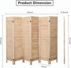 6 Panel Room Dividers and Folding Privacy Screens, Divider for Room Separation, Wood Louvered Divider Wall, Wooden Partition for Home Office Bedroom (Natural)