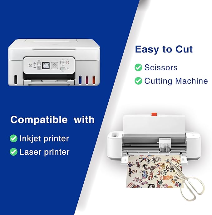 11x17 Printable Vinyl Sticker Paper Waterproof, Removable Self Adhesive Vinyl Sticker Sheets for Inkjet and Laser printer, 30 Pack, Tabloid Size, Matte White