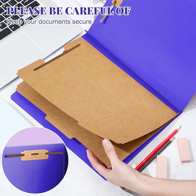 Skyygemm 48 Pcs Classification Folders Letter Size, 2 Divider Pressboard File Folders with 3. 5 Inch Expansion, 2 Prongs Fastener, Heavy Duty Office File Organizers for Teachers, Medical (Purple)