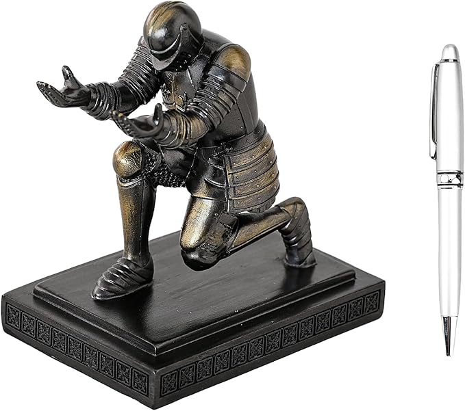 Amoysanli Executive Knight Pen Holder Decorative Resin Pen Holders For Desk Organizer Cool Ornament Gift For Office and Home (Iron)