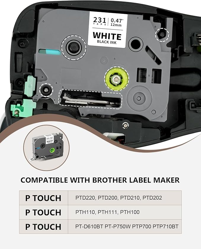 6-Pack Tze 12mm 0.47" Laminated Multi-Color Tz Tape Compatible with Brother P Touch Colored Label Tape Tze 131 231 431 531 631 731 Work for PTouch PT-H110 PT-D210 D220 D400 1290 Label Makers