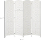 HOMCOM Room Divider, 4 Panel Folding Privacy Screen, 6FT Tall Portable Wicker Weave Partition Wall Divider for Bedroom, Home Office, White