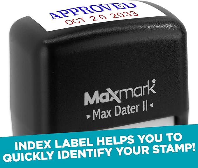 MaxMark Self-Inking Rubber Date Office Stamp with Posted Phrase Blue Ink & Date RED Ink (Max Dater II), 12-Year Band