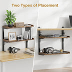 ART-GIFTREE Clamp On Desk Shelf 2-Tier, 16.5 in Wood Shelving Unit for Office Desk/Gaming Accessories, Tabletop Book Storage Rack, Shelf for Top of Desk, Brown
