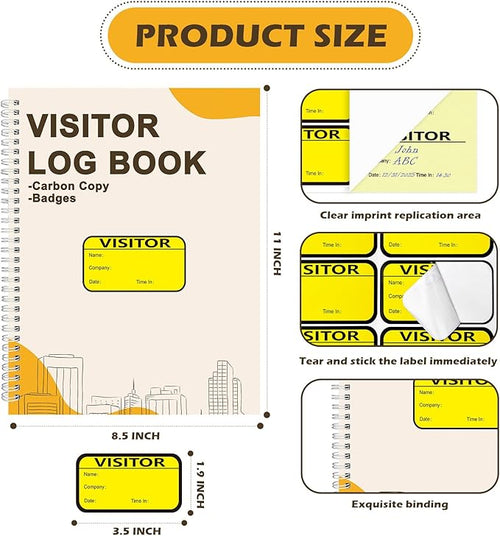 2 Pack Visitor Badges with Carbon Copy Visitor Stickers Letter Size Visitor Log Book Protecting Privacy Pages School Church Business Pass 300 Visitor Badges Guest Register Book 60 Memo Pages (2)