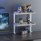 ART-GIFTREE Clamp On Desk Shelf 2-Tier, Wood Shelving Unit for Office Desk/Gaming Accessories, Tabletop Book Storage Rack, Shelf for Top of Desk, Grey