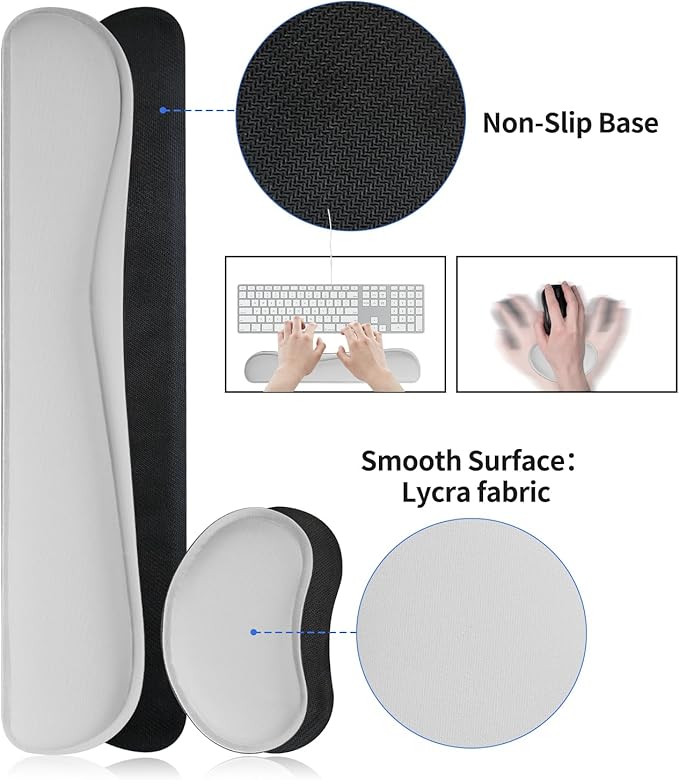 Bloss Leather Desk Pad and Keyboard Wrist Rest, Large Mouse Pad + Keyboard Pad+Mouse Wrist Support, Non-Slip Desk Mat Protector for Office, Home(31.5×15.7 Inches, Light Grey)