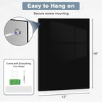 Magnetic Glass Whiteboard for Wall, 16" x 12" Glass Dry Erase Board, Large Frameless White Board for Home and Office - Black