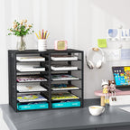 PAG Mass Mail Holder, Adjustable Countertop Literature Organizer, Student Mailbox, Desktop Bill Paper Organizer, 12 Compartments, Black