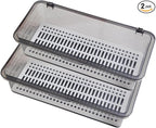 AHGUEP Silverware Organizer with Lid and Drainer - Plastic Kitchen Drawer Organizer for Forks Spoons Knives, Stackable Utensil Storage Container, Space-Saving Cutlery Tray (10.6 x 4.7 x 2.8 inch) (2)