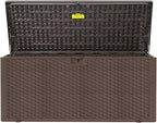 PATIOEASY 180GAL Deck Box -Grey,Wheeled Footlocker,Waterproof Resin Storage Bin for Patio Cushions