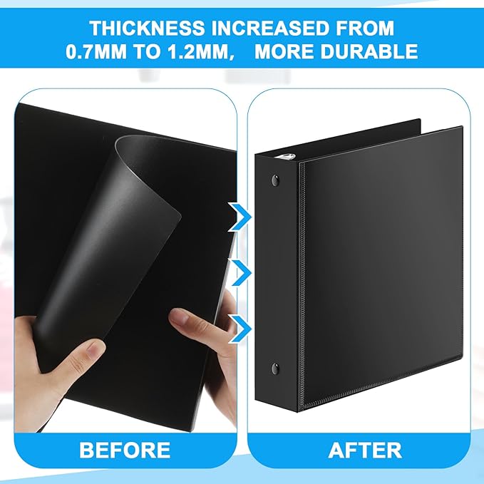 Henoyso 12 Pcs 3 Ring 1.5 Inch Binders Fits 8.5 x 11 Inch Letter Size Paper, Plastic Black Flexible Binders with View Cover and 2 Pockets, 275 Sheets Capacity for Office School
