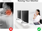 AFOOYO Dual Monitor Stand Riser, Wing-Shaped Sturdy Desktop Wood Stand for 2 Monitors, White Riser for Laptop, PC, Computer
