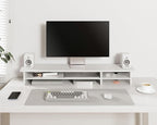 Fenge Monitor Stand, Dual Monitor Riser, 42.5inch Large Desk Computer Monitor Stand Riser with Drawer, 2 Tier Wood & Acrylic Desktop Organizer for Computer, Laptop, Printer, TV Screen Riser