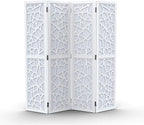 VINGLI 70'' H Room Divider, Non-Woven Fabric Privacy Screen, Indoor Partition Wall Dividers, Freestanding Hinged Space Separator with Modern Unique Pattern (White, 4 Panel)