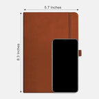 RETTACY Bullet Dotted Journal Notebook, 256 Pages, A5 Medium Size (5.7'' × 8.3''), Leather Hardcover, 120 GSM Thick Paper, for Bullet Journaling, Planning, Tracking (Brown)