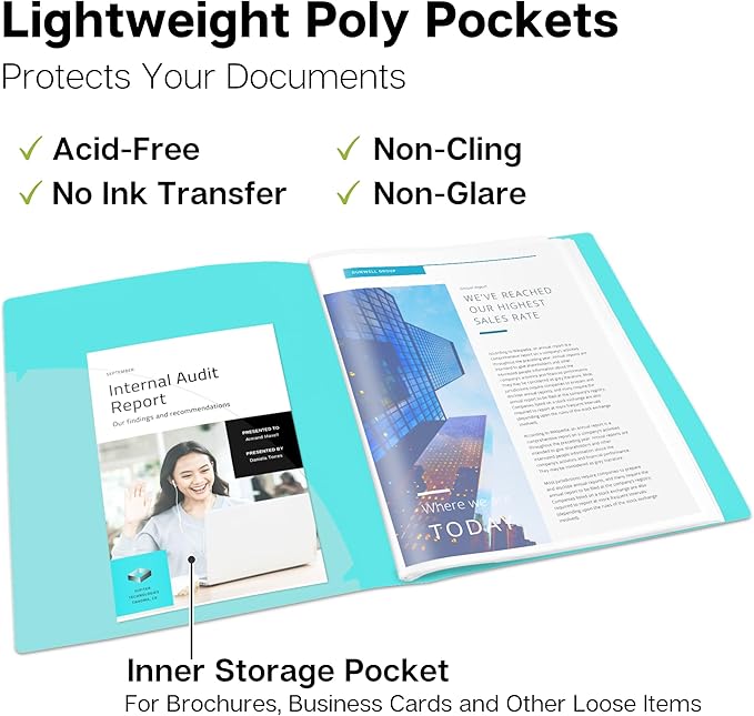 Dunwell Presentation Binder 24-Pocket, Displays 48 Pages, 8.5x11 Portfolio Binder with Plastic Sleeves, Storage and Organizer for Documents, Certificates, Projects, Photos (Aqua)