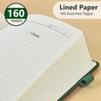 PERCUN Lined Journal Notebook for Men & Women, 160 Pages College Ruled Journal for Writing, A5 Hardcover Leather Notebooks for Work, School, Business, Travel, Daily Diary 5.9" x 8.5" (Green)