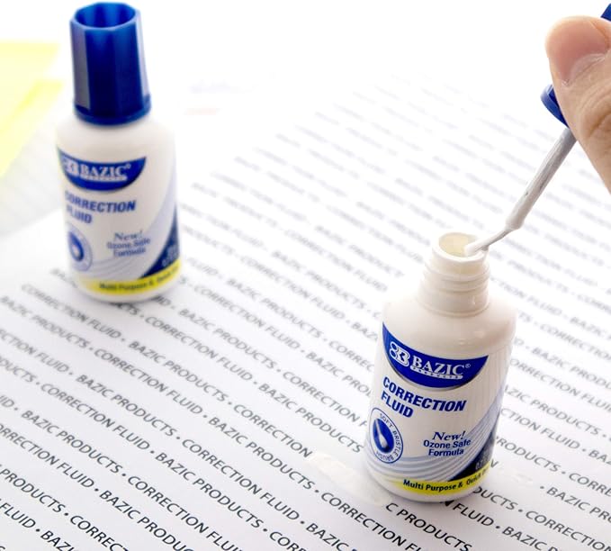 BAZIC Metal Tip Correction Pen & Correction Fluid (2/Pack)