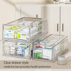 Sgoostood Pull Out Drawer Medicine Box for Safe Medication Storage, Large Refrigerator Storage Bin for Kitchen Food Safe, Tablet Box for Kids Home/Office Organize Ointments,2 Pack - Clear（ Medium）