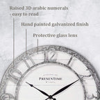 Presentime & Co 13" Farmhouse Series Wall Clock, Quartz Movement, Shiplap Style,Raised 3D Arabic Numeral, Galvanized Finish