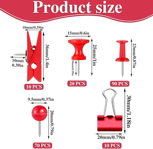 200 Pieces Push Pins, 5 Style Red Thumb Tacks Decorative Push Pins for Cork Board Office Wall Bulletin Board Craft Project Home Supplies